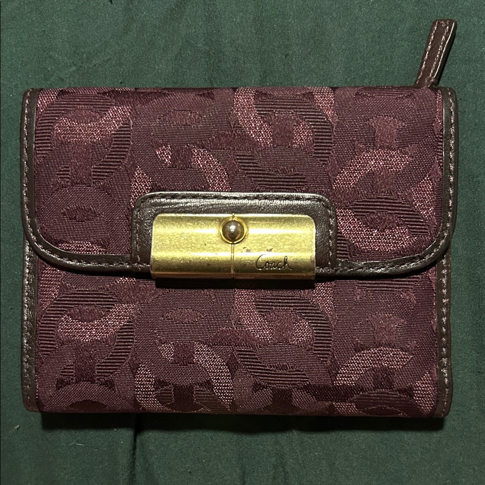 Coach Maroon Wallet with Gold Clasp